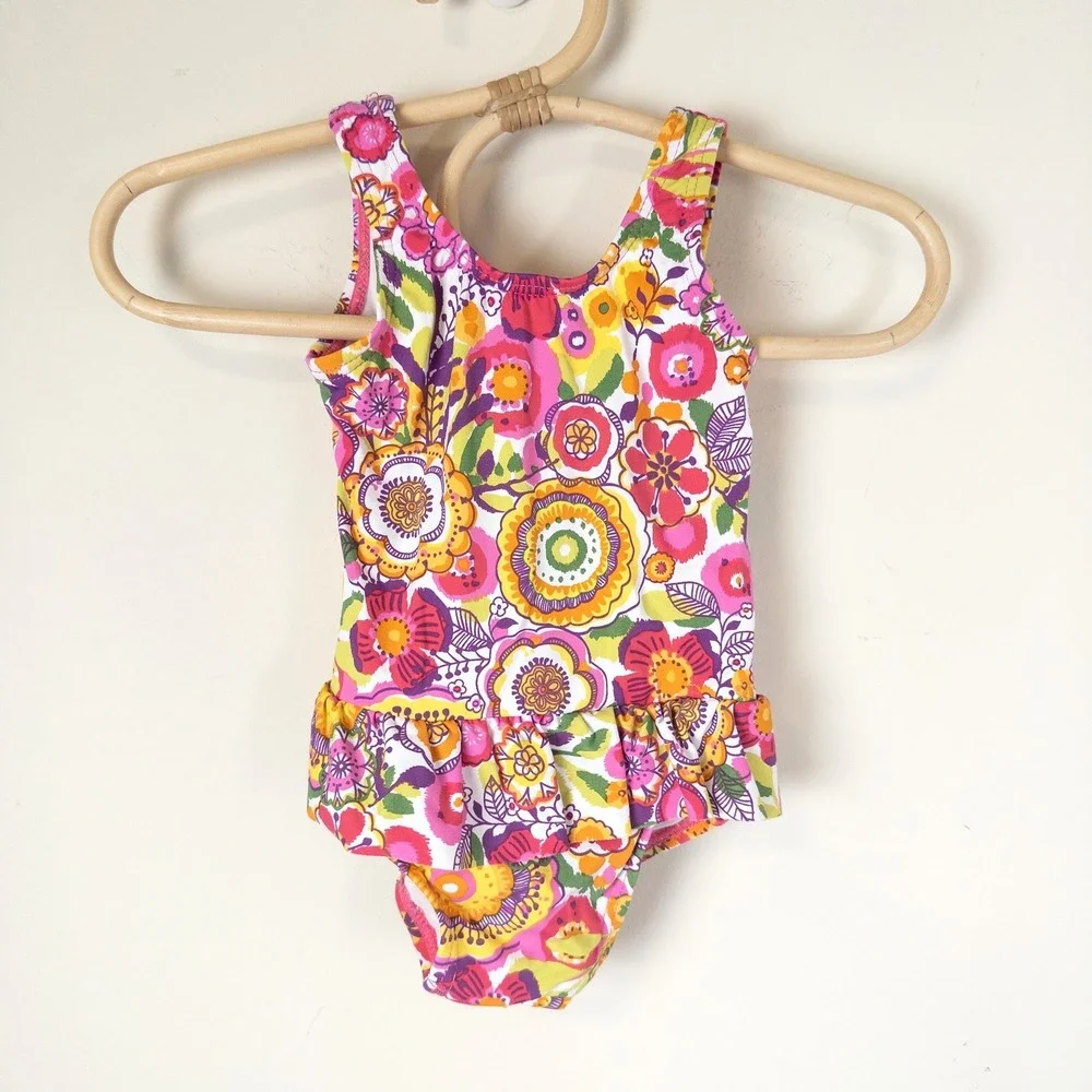 Vera Bradley Floral One Piece Swimsuit Baby Girls 3-6M Multicolor‎ Ruffle